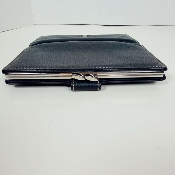 Elegant Black Pebbled Genuine Leather Clutch w/Metal Clasp, Leather Snap Strap - Picture 12 of 15